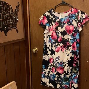 Floral Print Ruffle Sleeve Midi Dress